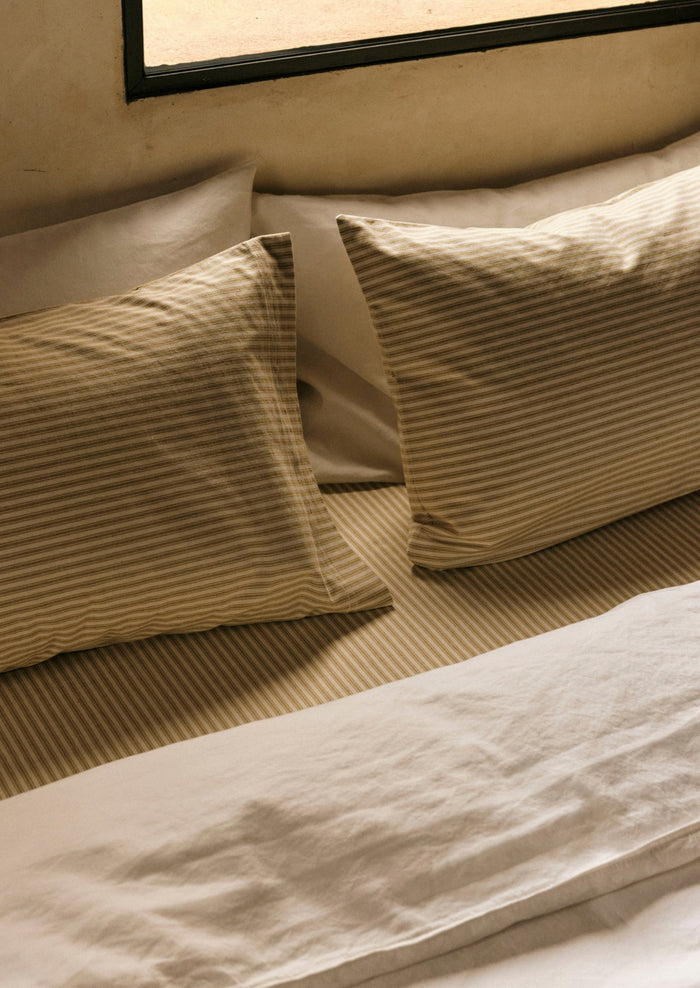 Ticking Stripe Cotton Housewife Pillowcase | Ecru/Straw