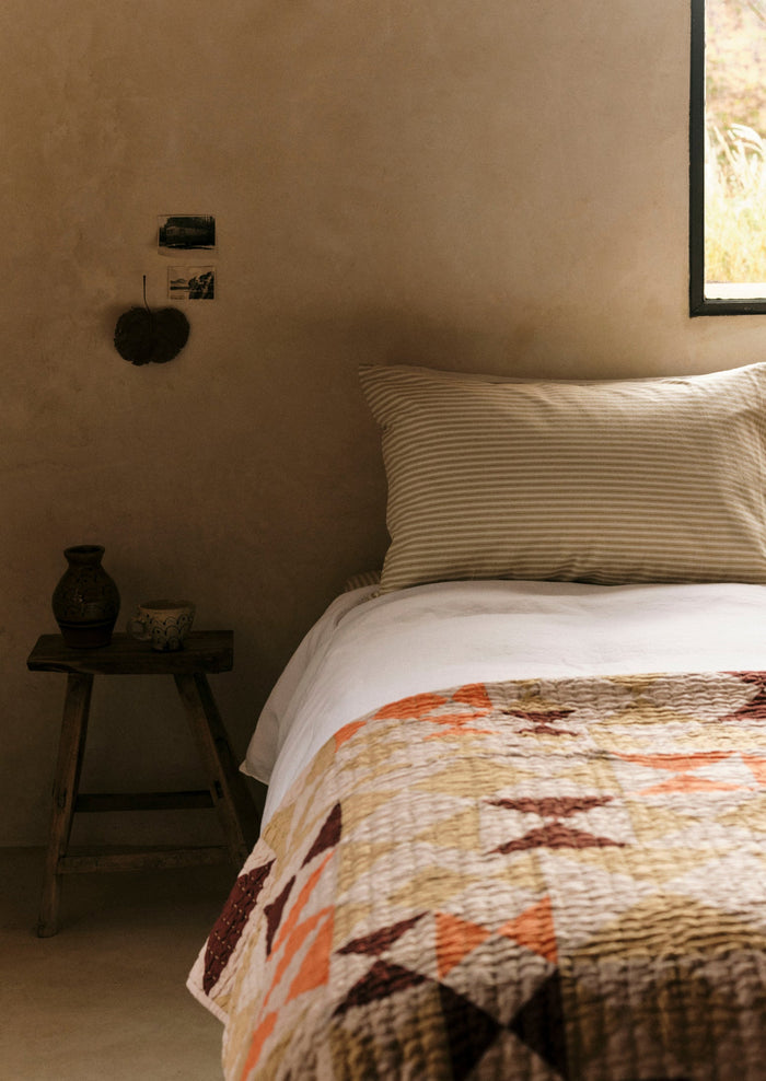 Ticking Stripe Cotton Housewife Pillowcase | Ecru/Straw