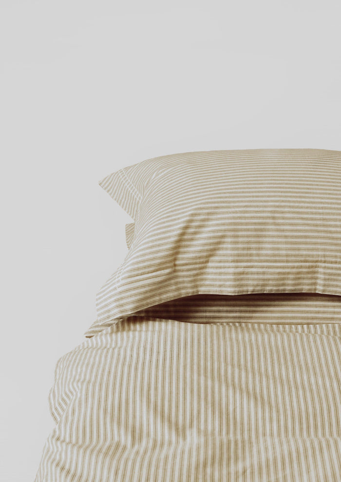 Ticking Stripe Cotton Oxford Pillowcase | Ecru/Straw