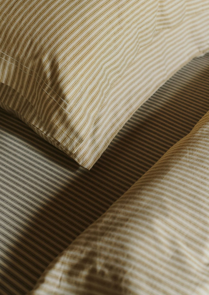 Ticking Stripe Cotton Oxford Pillowcase | Ecru/Straw