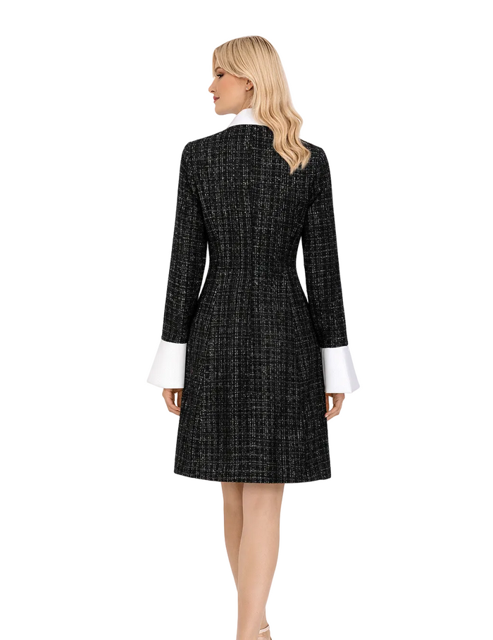 tweed button-front mini dress with contrast collar – TWEED