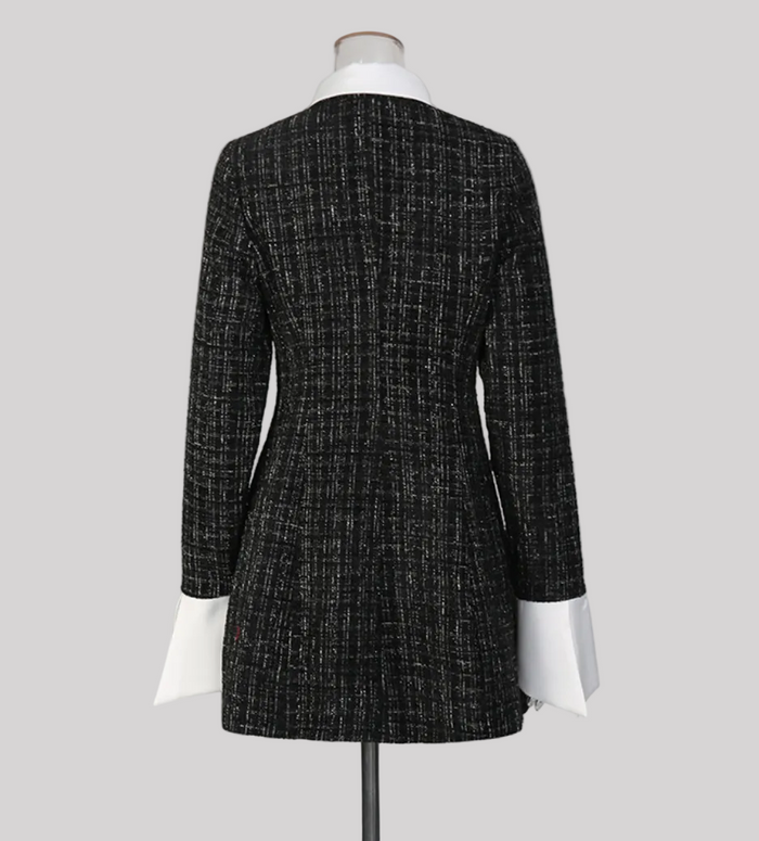 tweed button-front mini dress with contrast collar – TWEED