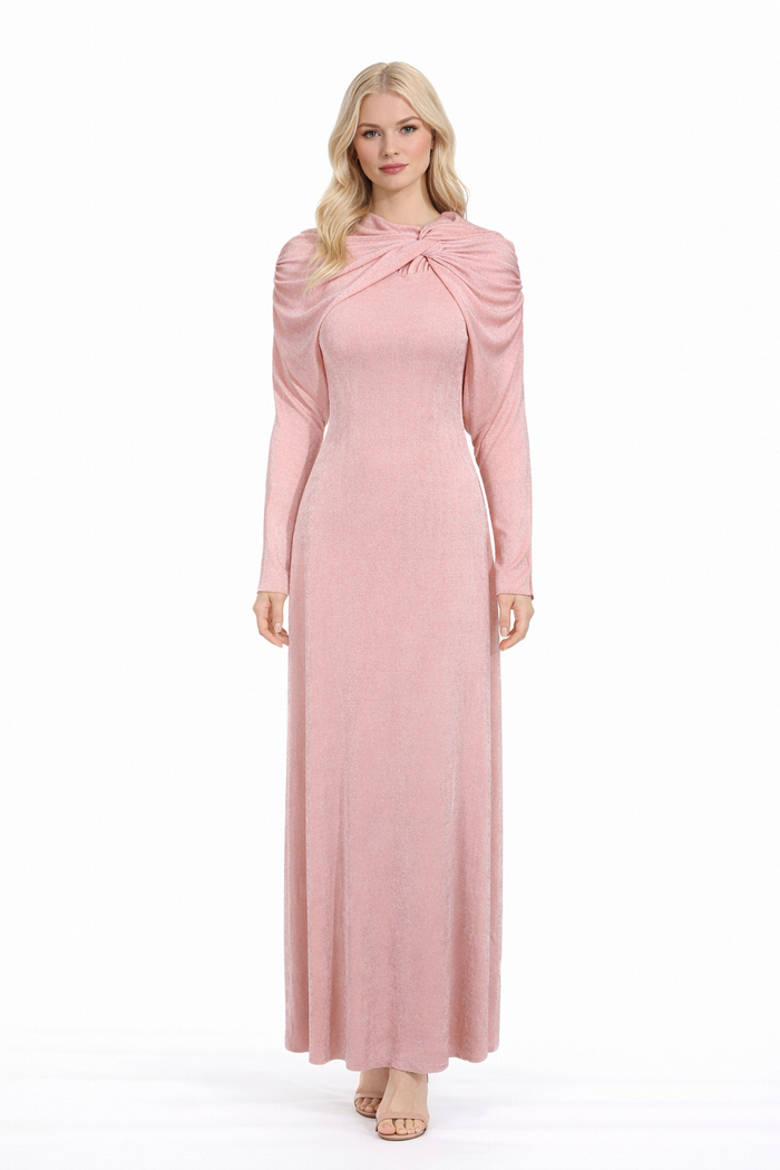 twisted neckline long sleeve velvet maxi dress – ROSRA