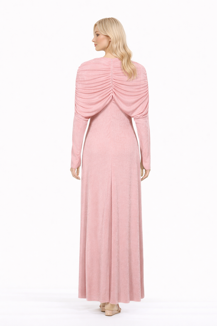 twisted neckline long sleeve velvet maxi dress – ROSRA