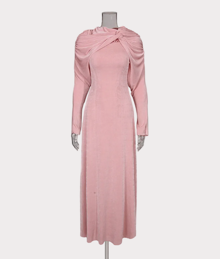 twisted neckline long sleeve velvet maxi dress – ROSRA