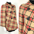 VINTAGE 60s 70s BEIGE BLACK RED PLAID CHECKERED SWING COAT 8 10