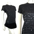 VINTAGE 60s 70s BLACK SEQUIN BRAIDED WAVY ZIG-ZAG DISCO STUDIO 54 TOP 14 16