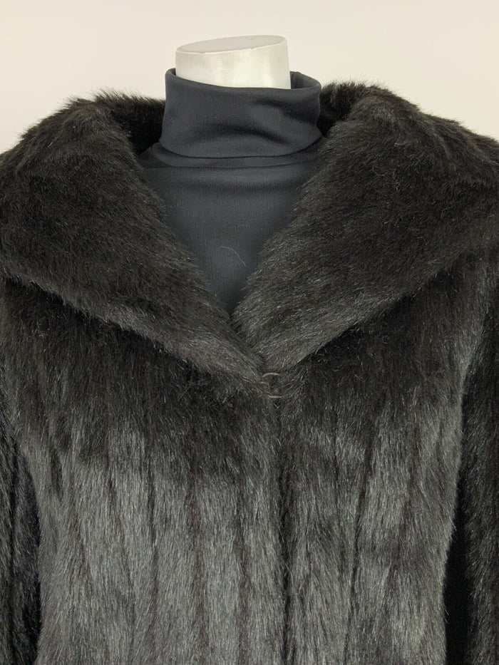 VINTAGE 60s 70s BLACK STRIPED FAUX FUR STUDIO 54 GLAM OVERSIZED COAT 12 14 16