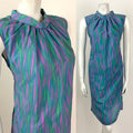 VINTAGE 60s 70s BLUE PURPLE GREEN PSYCHEDELIC WAVY MOD A-LINE DRESS 12 14