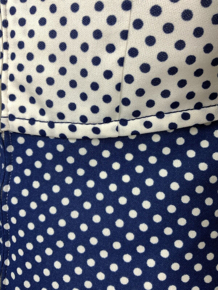 VINTAGE 60s 70s BLUE WHITE RED POLKA-DOT BOW MOD SLEEVELESS DRESS 12 14