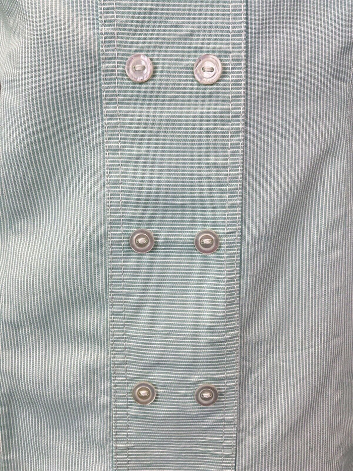 VINTAGE 60s 70s MINT GREEN WHITE PIN-STRIPE PETER PAN SLEEVELESS DRESS 12