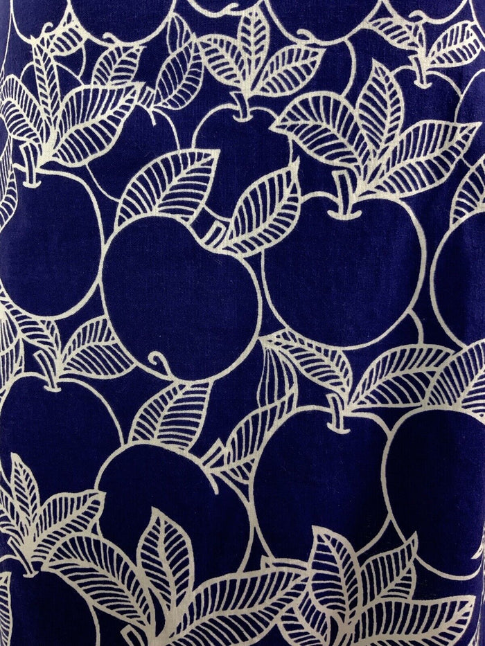 VINTAGE 60s 70s NAVY BLUE WHITE FRUITY APPLE DAGGER COLLAR SHIRT DRESS 10 12