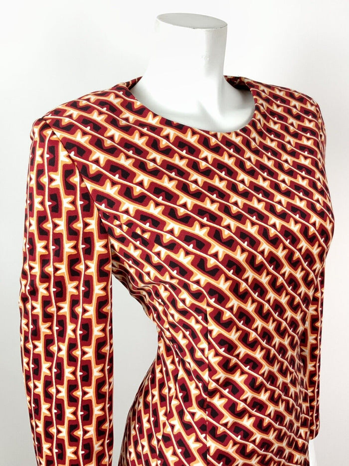 VINTAGE 60s 70s RED ORANGE BLACK STRIPED PSYCHEDELIC SKATER DRESS 12 14