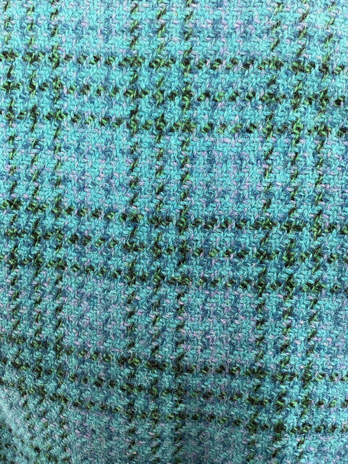 VINTAGE 60s 70s TEAL BLUE PURPLE GREEN PLAID CHECKED MOD WOOL COAT 14