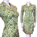 VINTAGE 60s 70s WHITE GREEN FLORAL DAISY CHAIN MOD DAGGER SHIRT DRESS 10 12