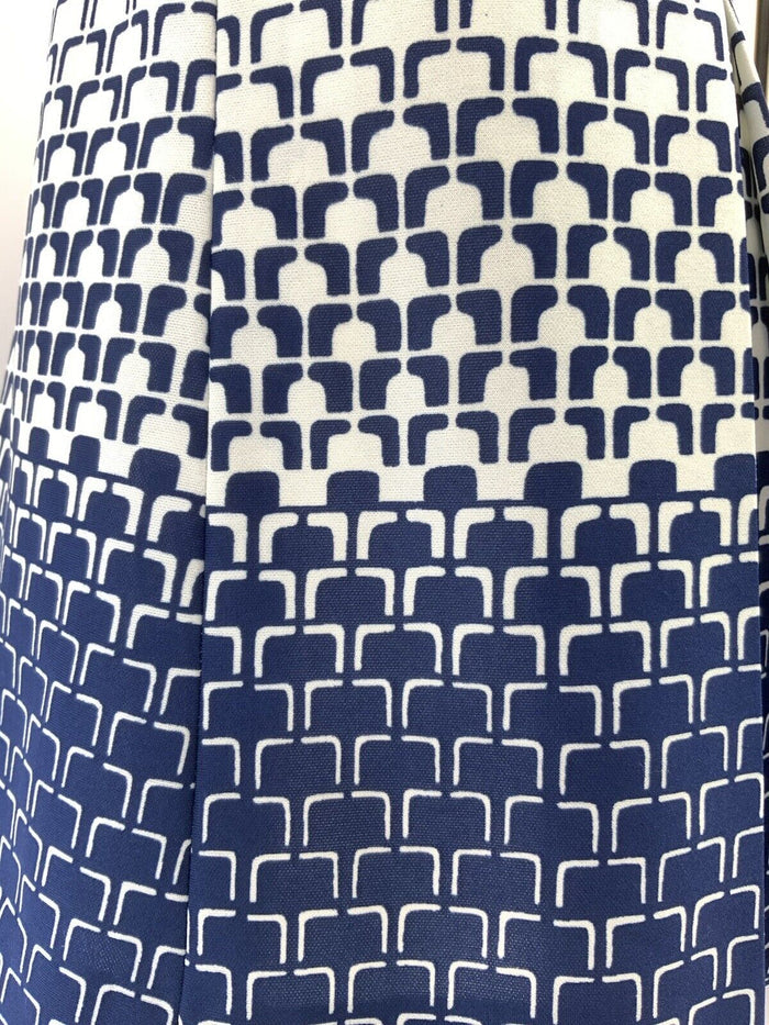 VINTAGE 60s 70s WHITE NAVY BLUE GEOMETRIC OP-ART FADE DAGGER SHIRT DRESS 12 14