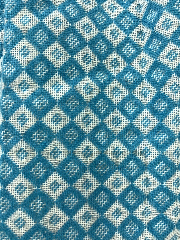 VTG 60s 70s BABY BLUE WHITE DIAMOND CHECKERBOARD GEOMETRIC PLEATED MOD SKIRT 8