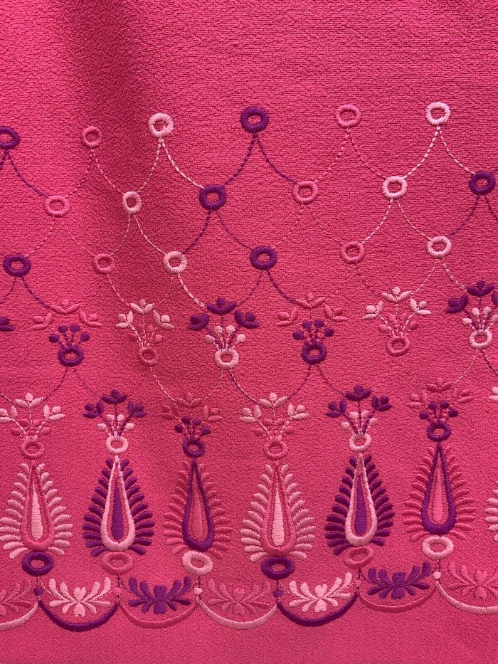VTG 60s 70s BARBIE PINK PURPLE EMBROIDERED PAISLEY FLORAL SCALES MAXI DRESS 12