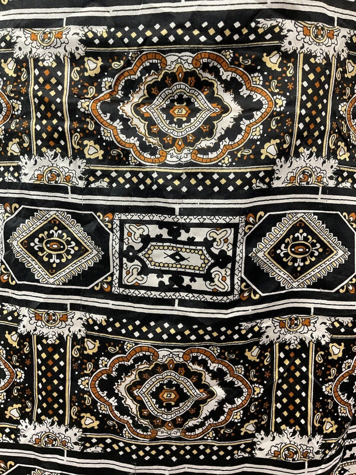 VTG 60s 70s BLACK BROWN WHITE PSYCHEDELIC TILED BAROQUE ORNATE SHIRT DRESS 14