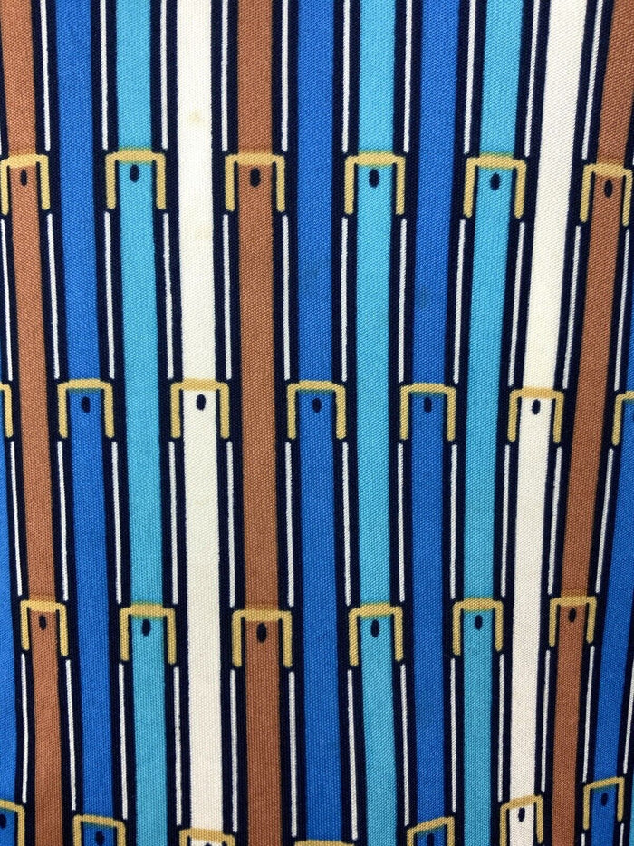 VTG 60s 70s BLUE BRONZE WHITE STRIPED EQUESTRIAN BELT DAGGER SHIRT BLOUSE 10 12