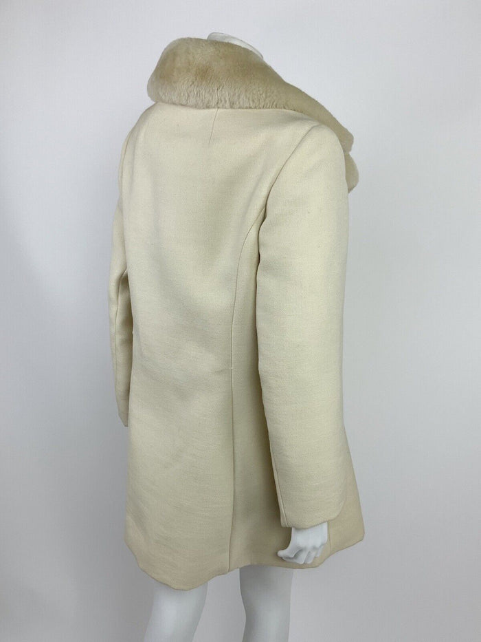 VTG 60S 70S CREAM DOUBLE BREASTED MOD PEA COAT 10 12