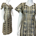 VTG 60s 70s GOLD BLACK LUREX STRIPED FLORAL BELL SLEEVE GLAM MAXI DRESS 20 22