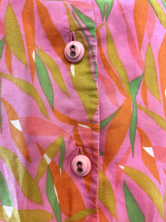 VTG 60s 70s PINK GREEN ORANGE PSYCHEDELIC LEAFY DAGGER SHIRT SHIFT DRESS 10 12