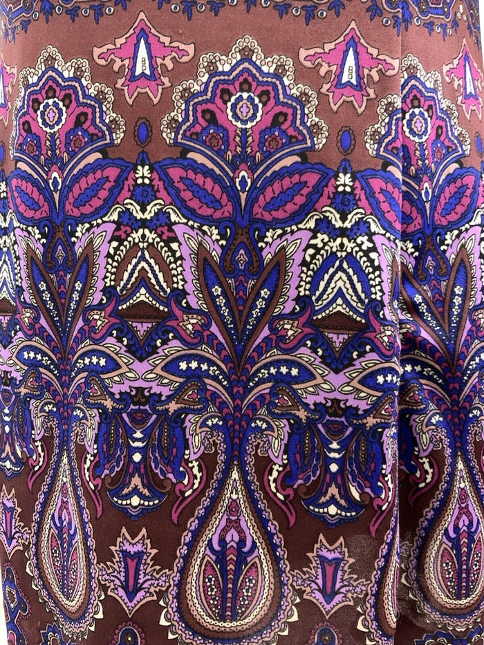 VTG 60s 70s PURPLE BROWN BLUE PSYCHEDELIC FLORAL DAGGER SHIRT DRESS 16 18