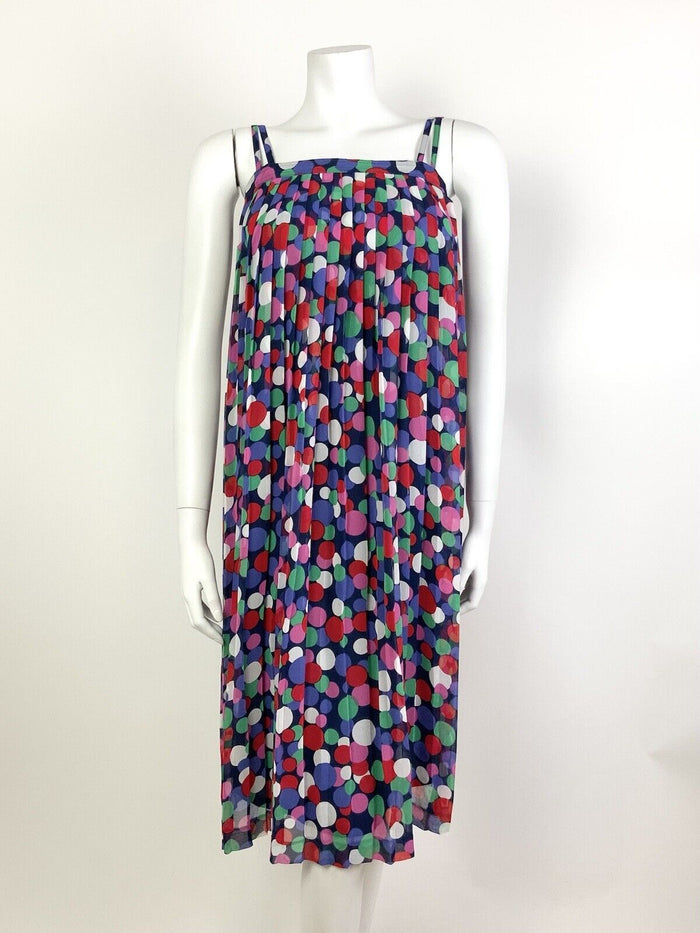 VTG 70s 80s BLUE GREEN PINK DOTTY STRAPPY FLOATY SUMMER TENT DRESS 6 8