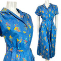 VTG 80s does 50s BLUE ORANGE GREEN ABSTRACT PAINT-STROKE SHIRT TEA-DRESS 10 12