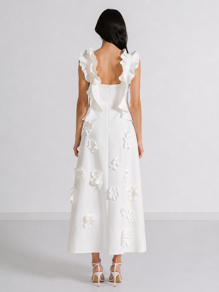 White Floral Appliqué Maxi Dress - Blossom