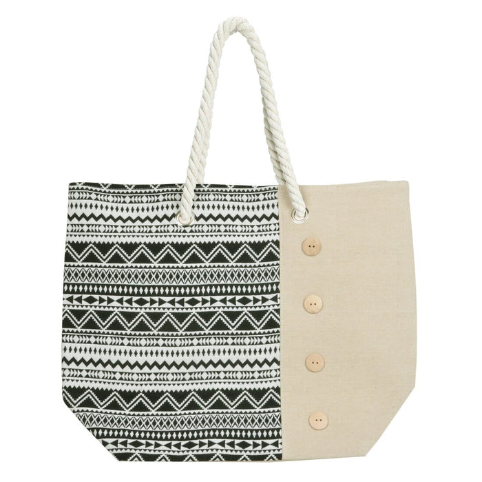 Womens Aztec Canvas Beach Shoulder Bag Shopping Tote Black