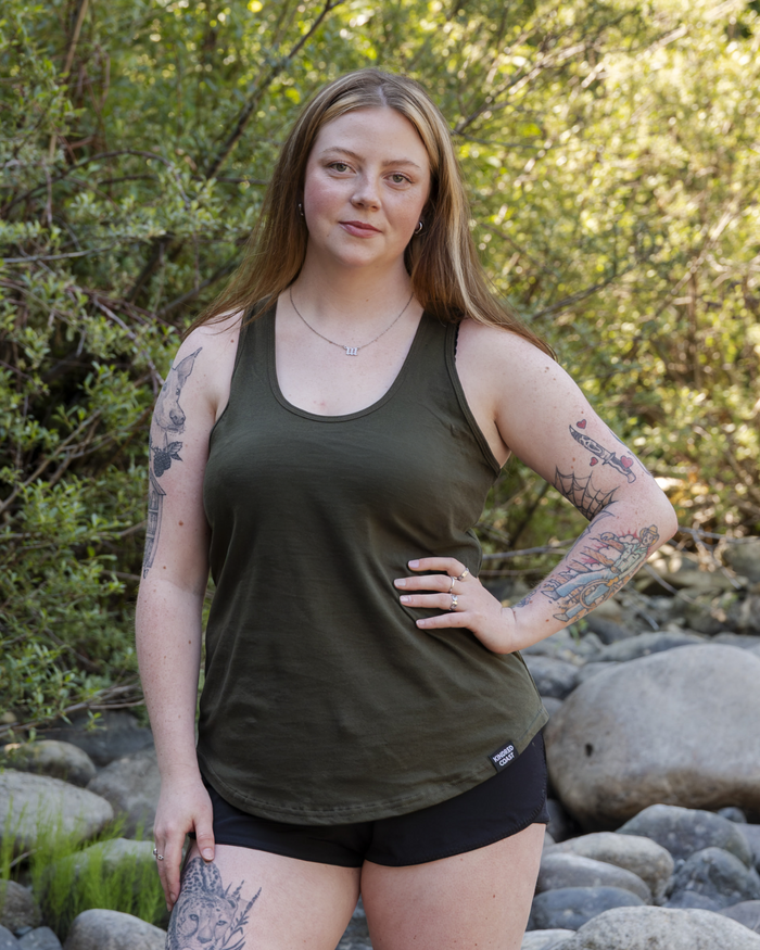Women's Racerback 100% Organic Cotton Tank Top- Blank Apparel - Olive