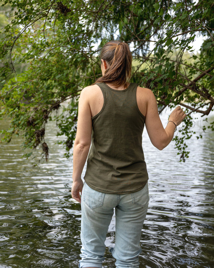 Women's Racerback 100% Organic Cotton Tank Top- Blank Apparel - Olive