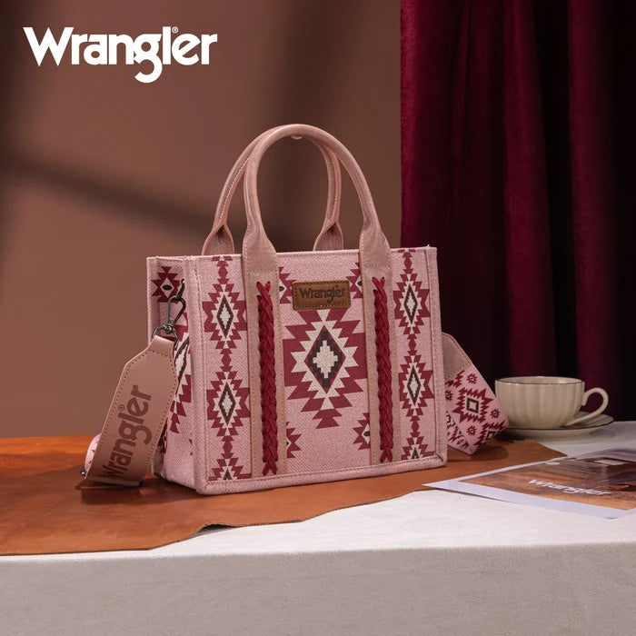 Wrangler Aztec Pattern Dual Sided Print -Tote/Crossbody -Dark Pink