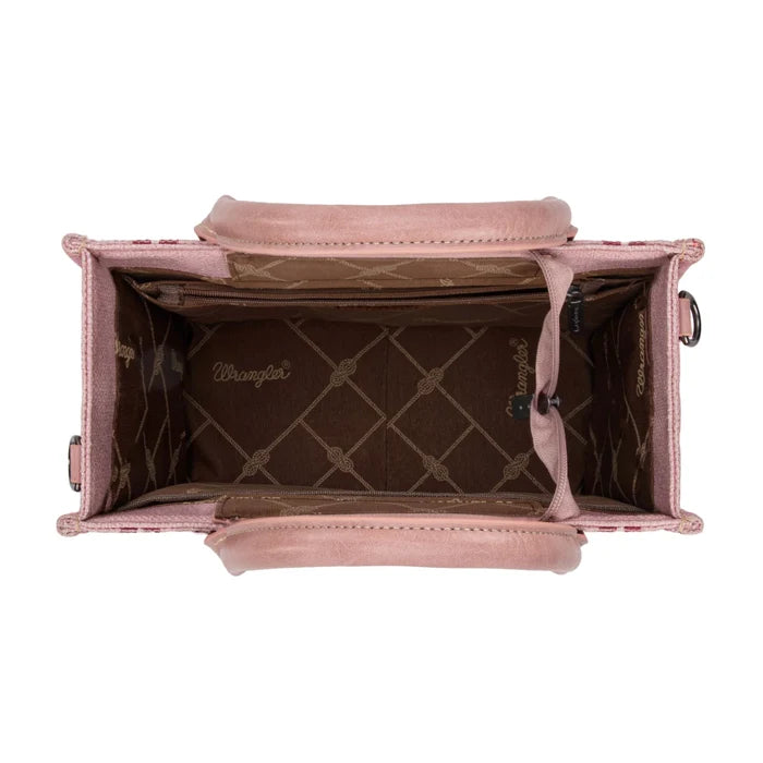 Wrangler Aztec Pattern Dual Sided Print -Tote/Crossbody -Dark Pink