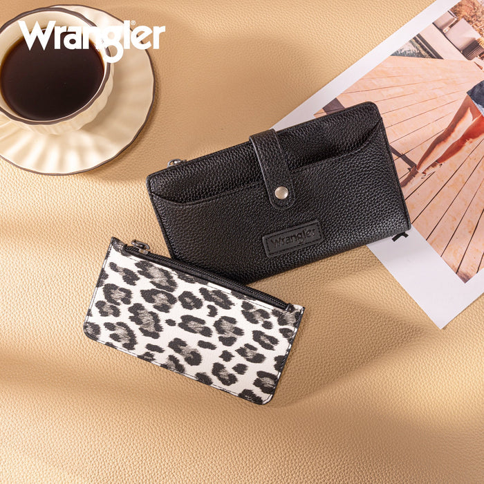 Wrangler Western Bi-Fold RFID Wallet/Wristlet With Detachable Pouch- Black